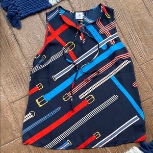 CAbi Tie Neck Belt Print Sleeveless Top